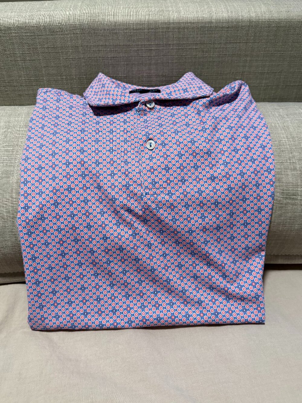 Peter Millar Crown Crafted Golf Polo Purple Orange Pattern Men's Medium